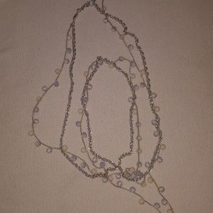 Extra long silver with white and blue beads